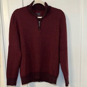 UNTUCKit burgundy 100% merino wool wool Zip Up Sweater Classic Knit Design